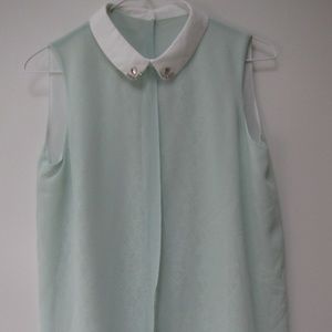 Mint Green Chiffon Lace Sleeveless Blouse